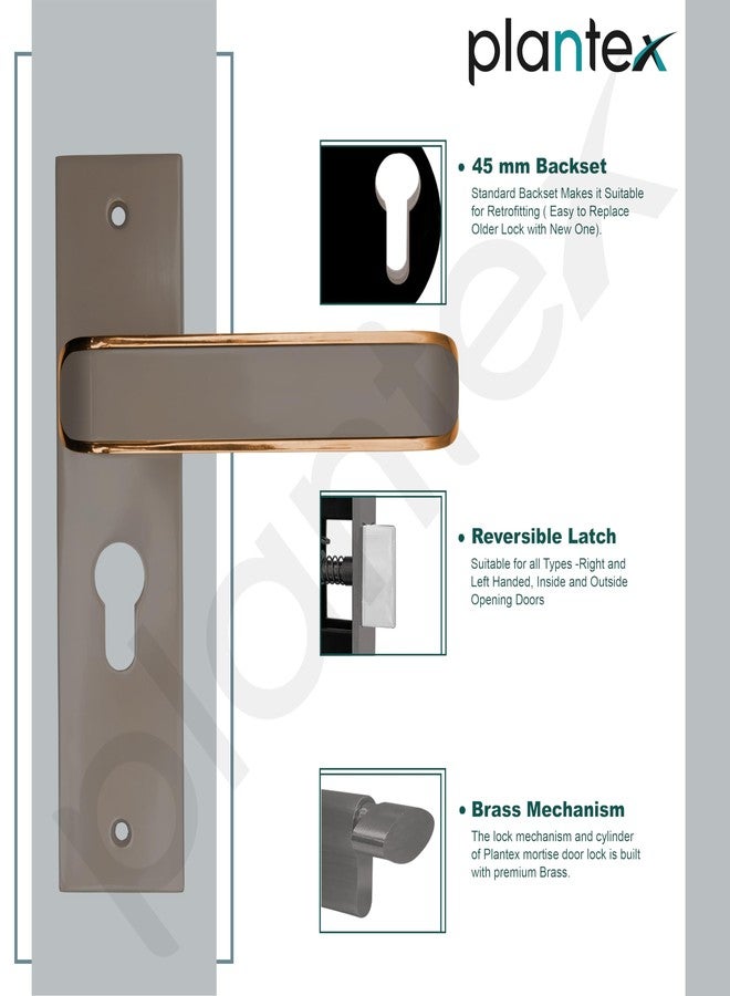Plantex Heavy-Duty Door Lock Set - Main Door Lock Handle Set/ 6-Lever Lock Mechanism with 3 Years of Warranty/Mortise Lock with 3 Keys, Brass Lockbody & Cylinder (8112 - Satin Black & PVD Choco) - Image 4